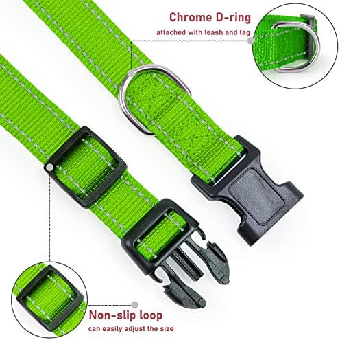Reflective Dog Collar, Puppy Collar with Buckle Adjustable, Grass Green M - Image 3