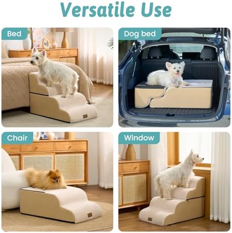 COZY KISS Detachable Small Dog Stairs 19.7" H, 2+2 Pet Step for Bed, Beige - Image 4