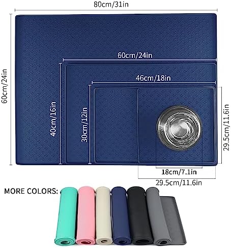 Ptlom Silicone Pet Placemat for Dog and Cat, Waterproof Non-Slip Pet Feeding Bowl Mats for Food and Water, Small Medium Large Tray Mat Prevent Residues from Spilling to Floor, Navy Blue, 24.5" 16.5" - Image 2