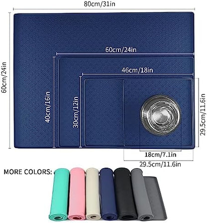 Ptlom Silicone Pet Placemat for Dog and Cat, Waterproof Anti-Slip Pet Feeding Bowl Mats for Food and Water, Small Medium Large Tray Mat Prevent Residues from Spilling to Floor, Navy Blue, 31.5" 23.6" - Image 2