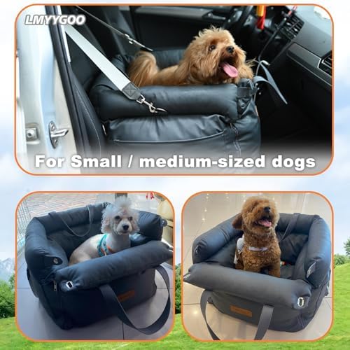 Dog Car Seat for Small & Medium Dogs, 3 in 1 Waterproof Soft Leather Dog Car Bed with Harness Clip, Travel Bed & Carrier Bag for Pets, Fits Pets Up to 35 lbs (Navy Blue, Small & Medium) - Image 2