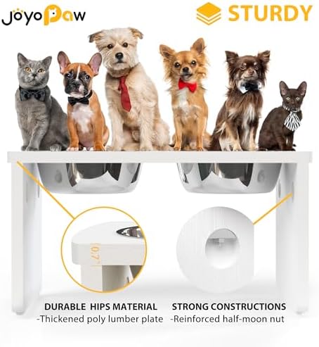 Elevated Dog Bowls, Waterproof Raised Dog Bowl for Medium & Large Dogs, HIPS Poly Lumber Stand with 2 Stainless Steel Bowls, Indoor & Outdoor Use (10'' Tall–48 oz Bowl, White) - Image 4