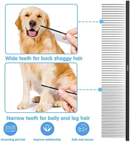 ROPO Dog Comb Tool for Removing Matted Fur - Pet Dematting Comb with Rounded Teeth and Non-Slip Grip Handle - Prevents Knots and Mats for Long and Short Haired Pets (Square handle, Black) - Image 2