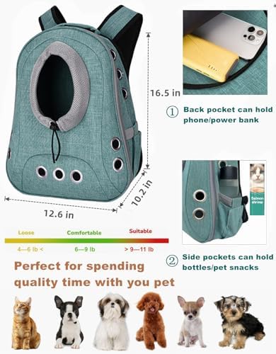 Small Dog Cat Chest Backpack Carrier,Large Space Ventilated Front Facing Backpack Carrier for Puppy,Lightweight Doggy Backpack for Hiking,Camping,Travel,Outdoor,Max 12 lbs(Cyan) - Image 2
