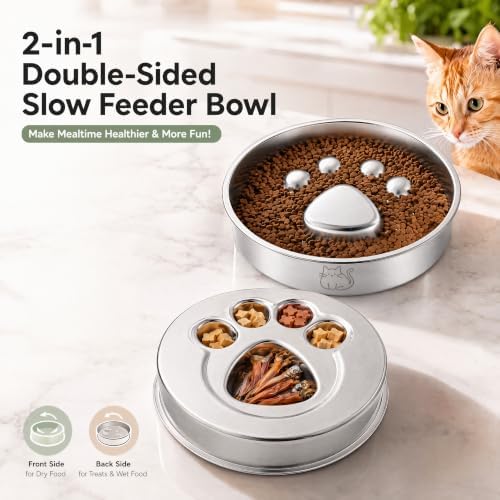 Stainless Steel 2‑in‑1 Double‑Sided Slow Feeder Cat Bowl - Image 6