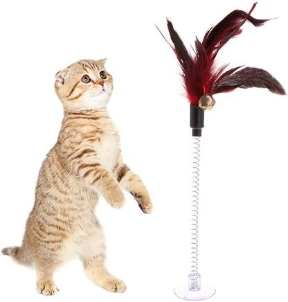 Forgun Cat Toys Feather Stick Spring Suction Cup Pet Teaser Funny Interactive Wand Pen