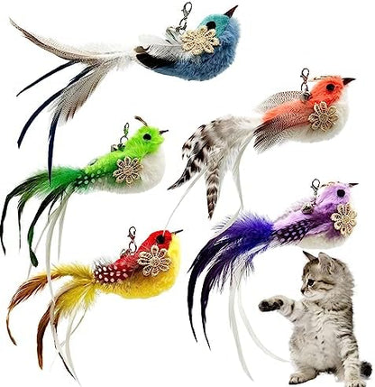 Cat Feather Toys Refill, 5 Pieces Attachments Feathers Bird for Cat Wand by CATENEED