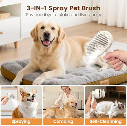 Glendan Pet Steam Brush for Dogs & Cats, 3-in-1 Self Cleaning Shedding - Image 2