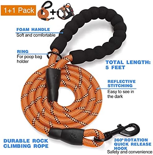 tobeDRI No Pull Dog Harness Adjustable Reflective Oxford Easy Control Medium Large Dog Harness with A Free Heavy Duty 5ft Dog Leash, Orange, L - Image 2