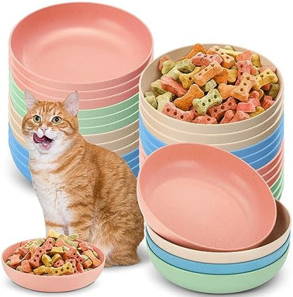 Tioncy 24 Pcs Cat Food Bowl 5.5'' Fatigue Relief Shallow Cat Food Dish Wide and Small Pet Wet Plate Wide Stray Wet Feeding Bowl for Ferrets Feral Short Legged Kitten, Wheat Straw(Four Color,Classic) by Tioncy