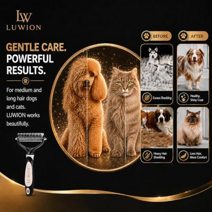 Double-Sided Dematting & Deshedding Brush for Dogs and Cats, Extra Wide Undercoat Rake for Medium & Long Coats, Removes Loose Undercoat Hair, Reduces Shedding - Image 4