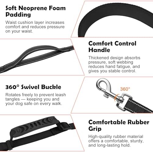 XiaZ Hands Free Dog Leash,Versatile Hands Free Leash,5.9-7.9 FT Waist Belt with Double Handles for Small Medium and Large Dogs Walking, Running and Jogging, Black - Image 2