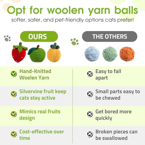9-Pack Catnip Cat Toys Balls, Handmade Yarn Balls with Natural Silvervine Gall Fruit, Interactive Cat Nip Ball Toys for Indoor Kitten Kitty Enrichment & Stress Relief - Image 4