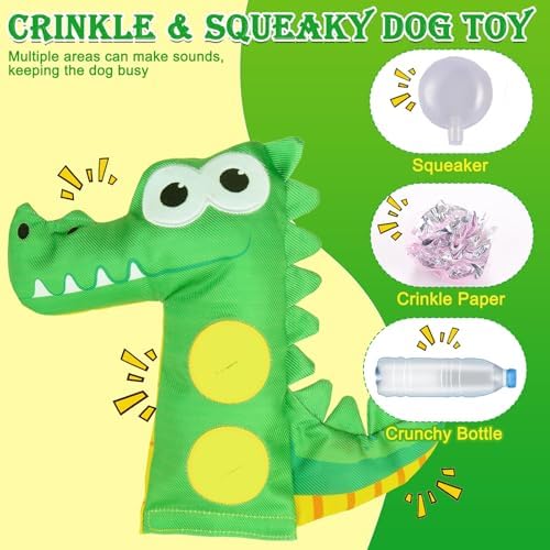 EXPAWLORER Floating Dog Toy for Pool & Summer, Squeaky Crinkle Paper Squeaker Enrichment Water Bottle Toy with No-Stuffing Body, Interactive Puzzle Training Toys for Small Medium Dogs Puppy, Crocodile - Image 3