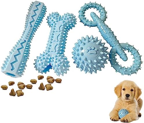 4-Pack Soft Rubber Puppy Teething Toys for 2-8 Months Puppies,Blue by Cdyzqikm