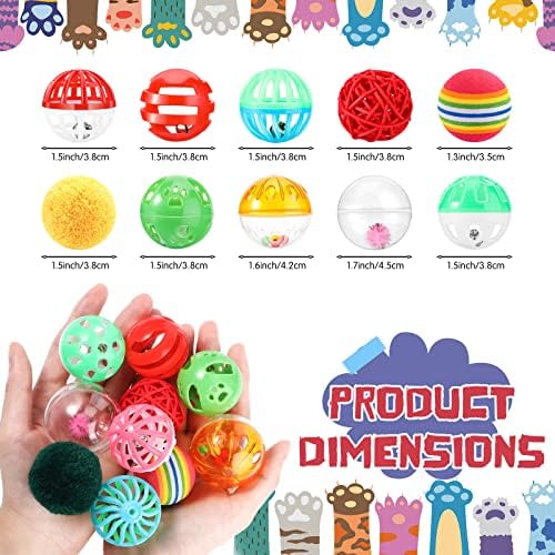 Hungdao 100 Pcs Cat Toys Bulk Plastic Small Crinkle Ball Assorted Cat Balls with Bell for Kitten Chase Pounce Rattle Play Toys, Assorted Color - Image 2