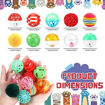 Hungdao 100 Pcs Cat Toys Bulk Plastic Small Crinkle Ball Assorted Cat Balls with Bell for Kitten Chase Pounce Rattle Play Toys, Assorted Color - Image 2