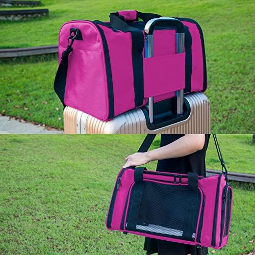 Soft Sided Carrier for Small Medium Cats Dogs,Removable Pad Collapsible Travel Pet Carrier Large Magenta - Image 6