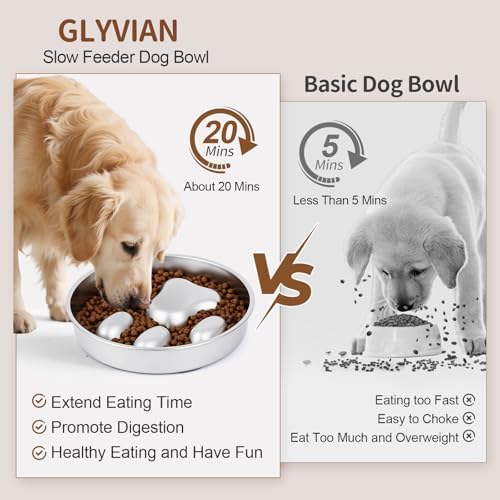 Slow Feeder Dog Bowl for Fast Eating Dogs Heavy Duty Stainless Steel 8.2" with Non-Slip Base, Raised Obstacle Slow Down Eating for Small Medium Large Dogs, Reduces Bloat & Indigestion, Dishwasher Safe - Image 6