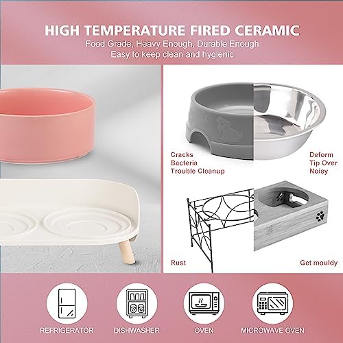 Raised Cat Food and Water Bowl Set - Elevated Ceramic Dishes with Non-Slip Stand and Splash Guard for Small Dogs - 2 x 320 ML (4.9 OZ) - Pink - Image 6