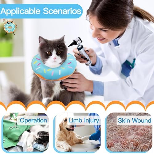 Cat Cone Collar Soft, Cute Cat Donut Collar After Surgery, Adjustable Kitten Recovery Cones to Stop Licking, Lightweight Neck Elizabethan Collars for Cats Kittens (Blue, Medium) - Image 3