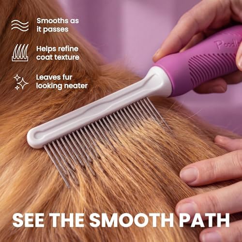 Poodle Pet Detangling Pet Comb with Long & Short Stainless Steel Teeth for Removing Matted Fur, Knots & Tangles – Detangler Tool Accessories for Safe & Gentle DIY Dog & Cat Grooming - Image 2