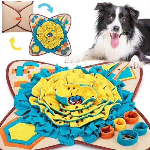 AWOOF Pet Snuffle Mat for Dogs, Interactive Feed Game for Boredom, Encourages Natural Foraging Skills for Cats Dogs Bowl Travel Use, Dog Treat Dispenser Indoor Outdoor Stress Relief (Khaki) by AWOOF