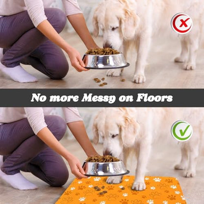 Dog Food Mat, Absorbent Water Bowl Mats Cat Pet Feeding Placemats Orange 30 * 17 inch - Image 5
