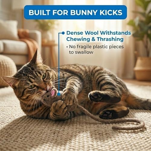 Glaciart One Mini Felt Mouse Cat Toy – Kitten & Small Cat Size, Natural Wool Catnip Toy, Soft Fuzzy Interactive Play Toy for Indoor Kittens, Safe Non-AZO Dyes, 1.4” Body with 12” Tail - Image 5
