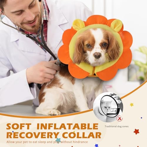 IEUUMLER Inflatable Recovery Dog Collar, Protective Donut Cone, Adjustable Soft Collar for Dog and Cat After Surgery Prevent from Biting & Scratching EU002 - Orange Lion L+ - Image 5