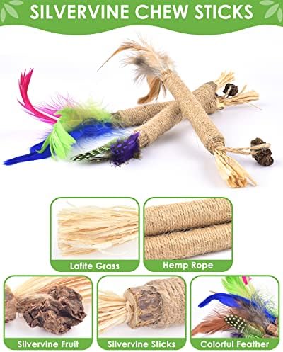 TINDTOP Silvervine Sticks for Cats with Natural Feather, Catnip Chew Toys - Image 3