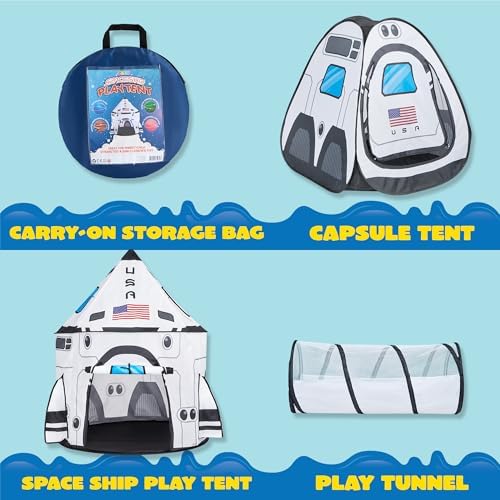 JOYIN White Rocket Ship Pop up Play Tent with Tunnel and Playhouse Kids Indoor Outdoor Spaceship Tent Set - Image 2