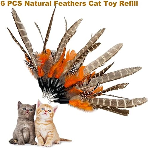 Cat Feather Toys Refills, 6 Pieces Handmade Da Bird Feathers Refill, Cat Wand Replacement Feather for Indoor Cats (B) - Image 2