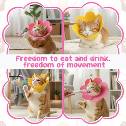 2 Pack Felt Cat Cone Collar Cute Flower Cone for Dogs to Stop Licking Comfortable Adjustable Cat Cones Collar Surgery Recovery Elizabethan Collars for Cats Kitten Puppy(Size M) - Image 7