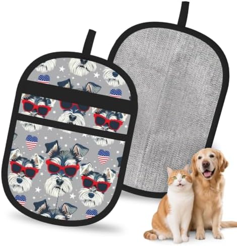 Schnauzer Dog Usa Flag Heart Gray Pet Hair Removal Glove For Cats Dogs by FREEHOTU