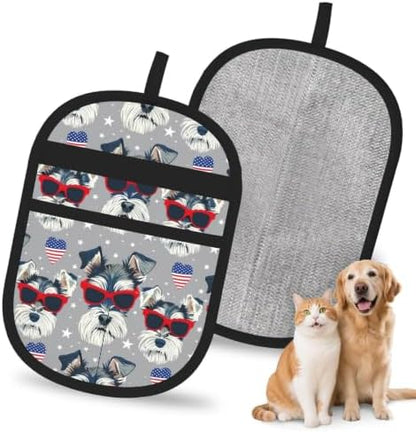 Schnauzer Dog Usa Flag Heart Gray Pet Hair Removal Glove For Cats Dogs by FREEHOTU