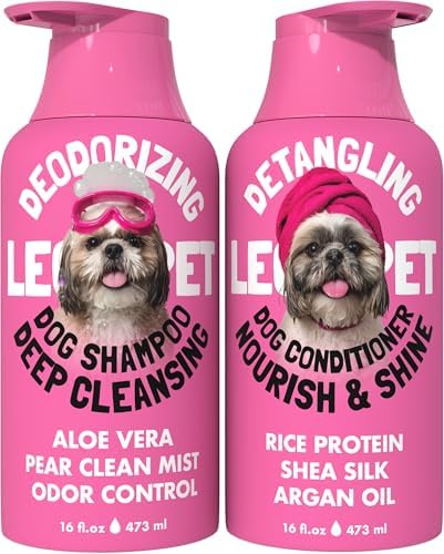 Dog Shampoo and Conditioner Set Deodorizing Deep Cleansing Shampoo with Aloe Vera + Detangling Conditioner with Rice Protein Shea Butter & Argan Oil Hypoallergenic Sulfate Free pH Balanced 2×16 fl oz by LegitPet