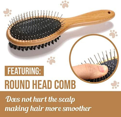 KylePet Dog Brush, Double Sided Pet Slicker Brush with Bamboo Handle for Dogs and Cats Long Hair Pets Grooming Comb for Removing Shedding, Tangles and Dead Undercoat - Image 3