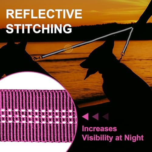 MingXpet Double Dog Leash for Two Dogs, No Pull Dog Leash, 360° Swivel No Tangle for Large Dogs Walking & Training, Shock Absorbing Reflective Bungee, Rose - Image 5