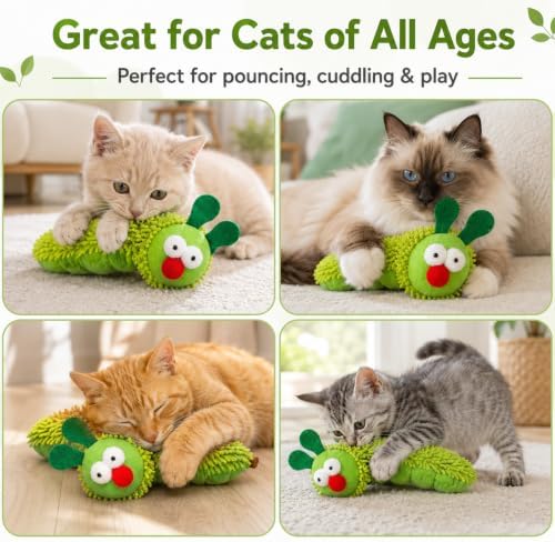 5-Piece Catnip Cat Toy Set with Plush Caterpillars & Silvervine Sticks - Image 3