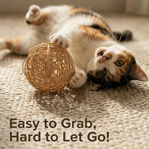 Merlin's Elf Cat Toy Balls for Indoor Cats and Kittens, Natural Sisal, Wool Felt, Rattan and Cotton Balls for Chasing and Interactive Play, 4 Pack - Image 7