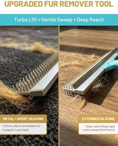DELOMO Carpet Rake for Pet Hair Removal, Dual-Sided Rug Rake Scraper Broom - Image 3