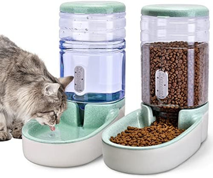 Kacoomi Automatic Dog Cat Feeder and Water Dispenser Gravity Food Feeder and Waterer Set with Pet Food Bowl for Small Medium Dog Puppy Kitten, Large Capacity 1 Gallon x 2 by Kacoomi