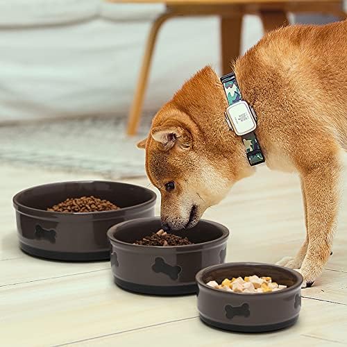 Sweejar Ceramic Dog Bowls with Bone Pattern, Dog Food Dish for Large Dogs, Porcelain Pet Bowl for Water 70 Fl Oz (Brown) - Image 3