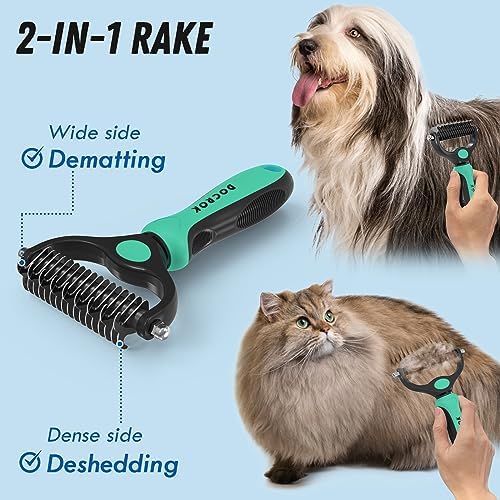 Docrok Pet Grooming Brush and Metal Comb Combo for Dogs & Cats, Green - Image 2