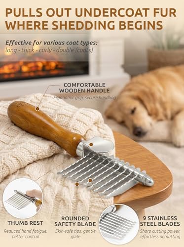 TAKAVU Dematting Comb for Dogs & Cats, 9-Blade Undercoat Rake - Image 4