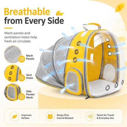 Cat Backpack Carrier Back Expandable Bubble Pet Carrier Backpack for Large Cat, Kitten and Dog, Designed for Hiking, Travelling and Outdoor Use (Back Expandable-Yellow) - Image 4