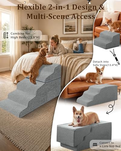 Dog Stairs for High Bed, 22.8" H 5-Step Pet Steps for Small Dogs & Cats - Image 3