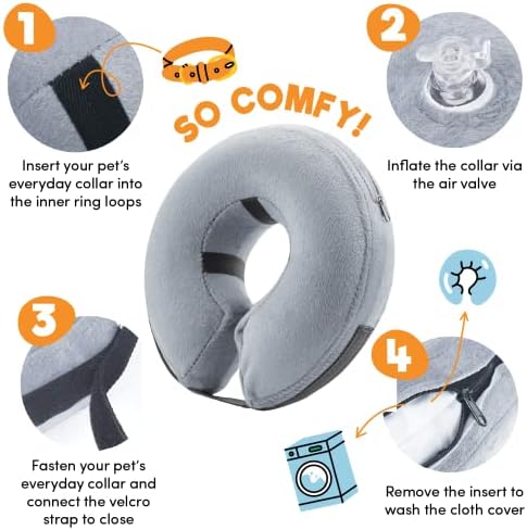 BENCMATE Inflatable Dog Cone Collar Alternative After Surgery Medium, Grey - Image 2