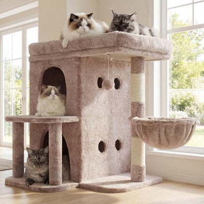 Heybly 25.6" Cat Tree for Large Cats with Big Perch & Dual Condos HCT204SMU by HEYBLY